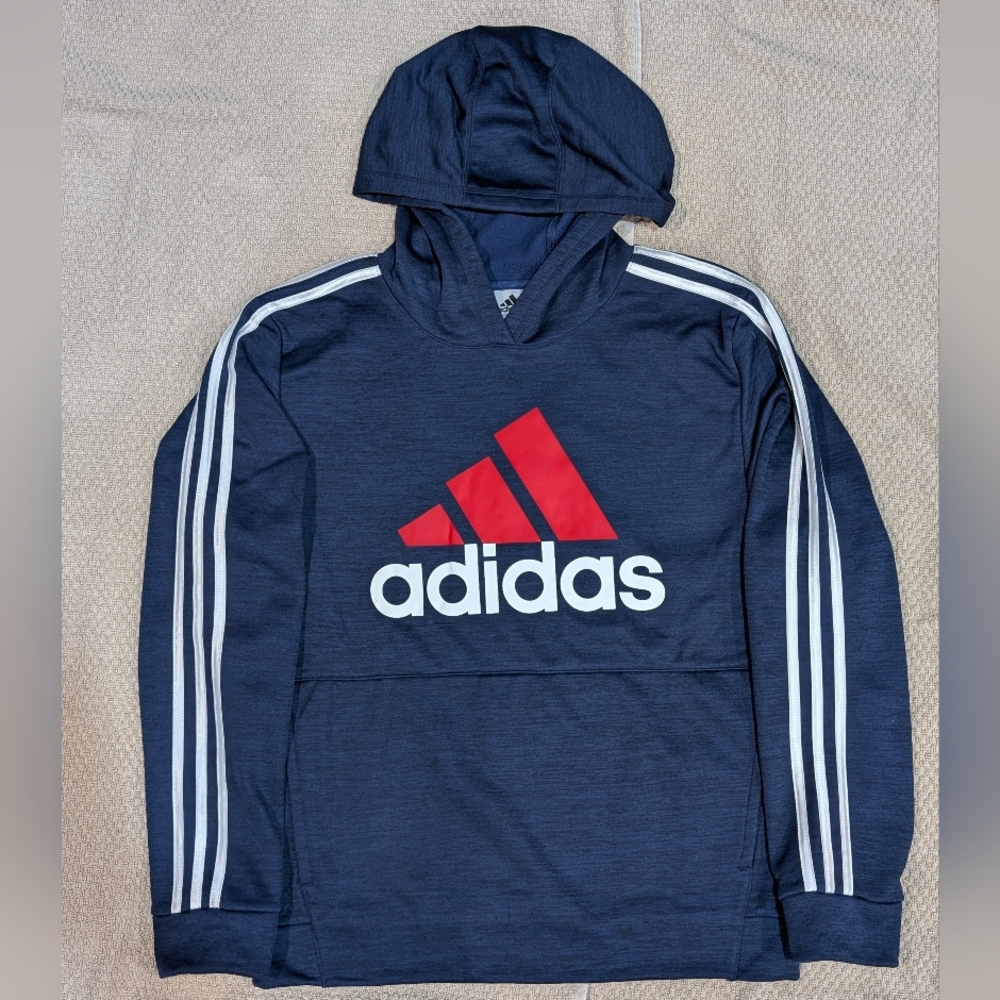 Youth XL Adidas Dark Blue Hoodie with Red And White Logo